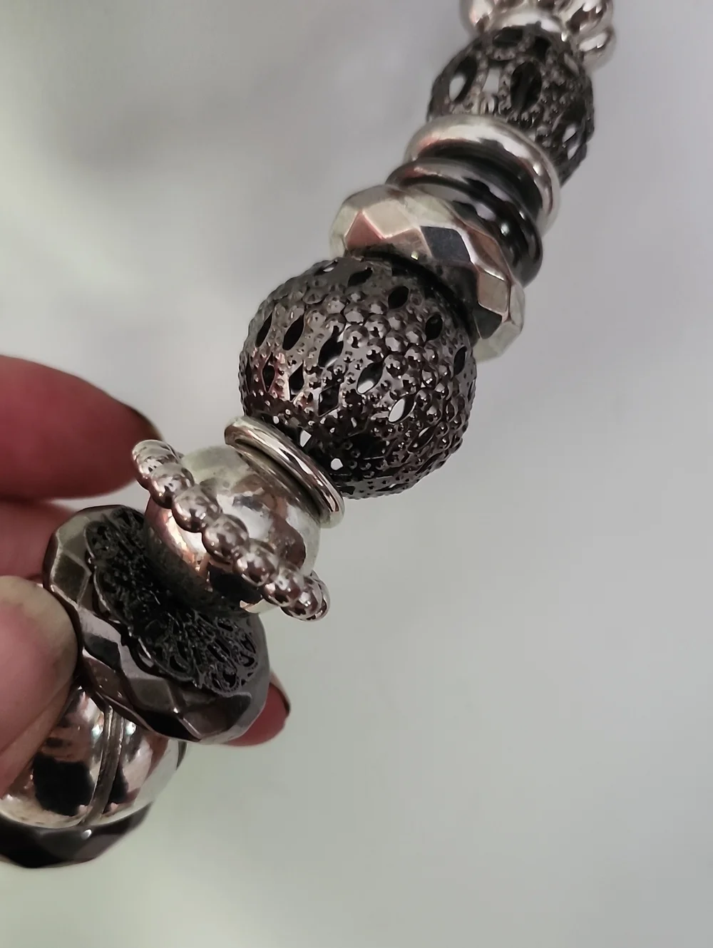 Bold Sterling-Look Gunmetal Bead Statement Necklace